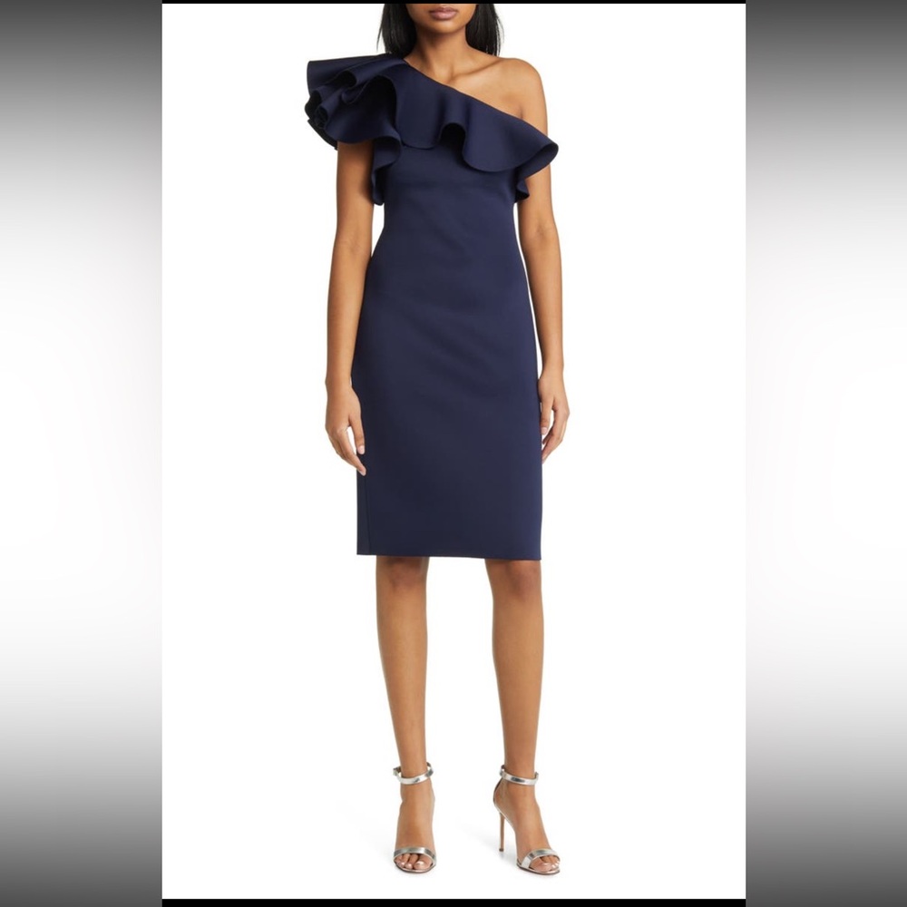 Eliza J One Shoulder Navy Dress
